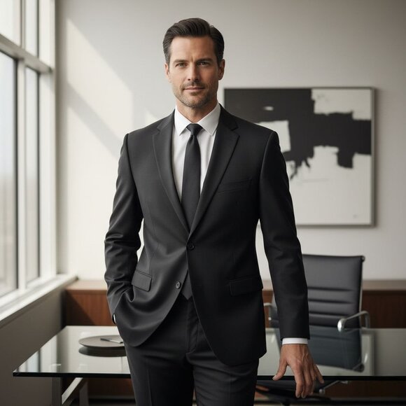 Van Heusen Mens Black Suit Jacket 44 Regular Wool Blend - Picture 2 of 8